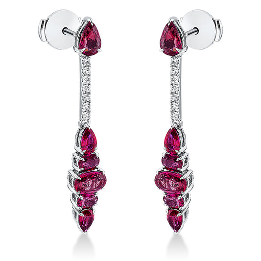 Ohrschmuck 18 kt WG, 14 Brill. 0,19 ct, W-vsi, 6 Rubine 1,81 ct rot, 6 Rubine 2,34 ct rot