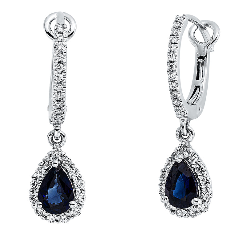 Ohrschmuck 18 kt WG, 26 Brill. 0,28 ct, TW-si, 26 Brill. 0,09 ct, TW-si, 2 Saphire 0,96 ct blau