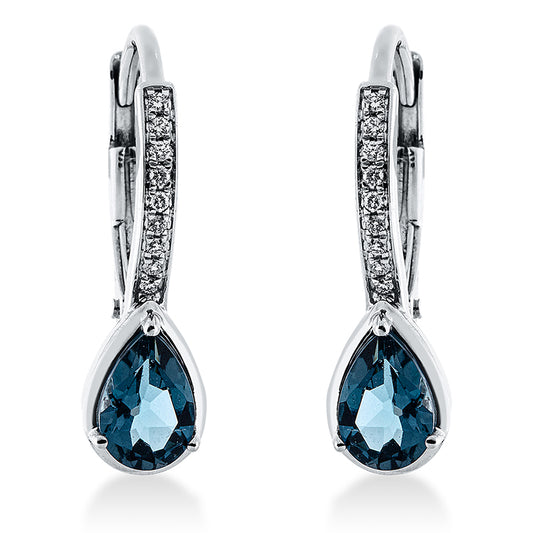 Ohrschmuck 18 kt WG, 18 Brill. 0,07 ct, TW-si, 2 Topase 1,06 ct Lond. blue