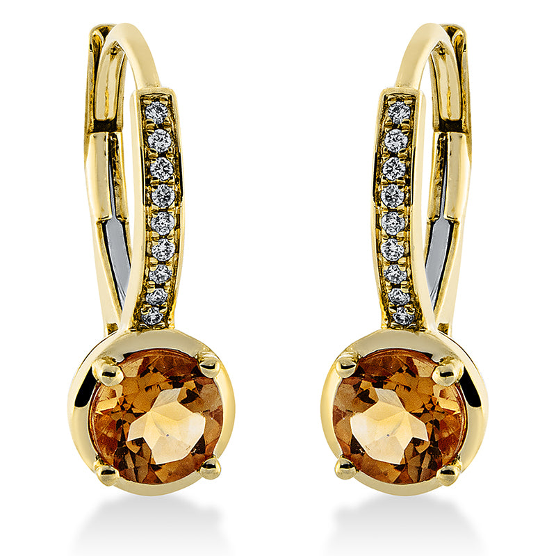 Creolen 18 kt GG, 18 Brill. 0,07 ct, TW-si, 2 Citrin 0,93 ct gelb