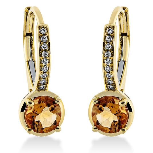 Creolen 18 kt GG, 18 Brill. 0,07 ct, TW-si, 2 Citrin 0,93 ct gelb