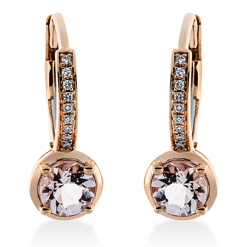 Creolen 18 kt RG, 18 Brill. 0,07 ct, TW-si, 2 Morganit 0,86 ct rosa