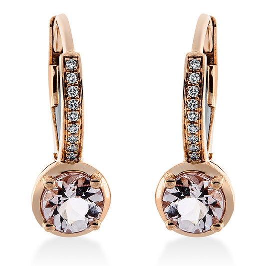 Creolen 18 kt RG, 18 Brill. 0,07 ct, TW-si, 2 Morganit 0,86 ct rosa