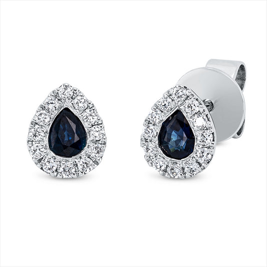 Ohrstecker 18 kt WG, 24 Brill. 0,15 ct, TW-si, 2 Saphire 0,49 ct blau