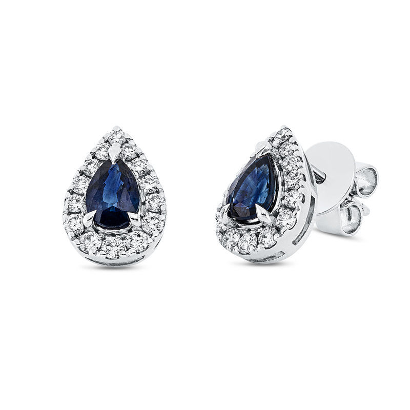 Ohrstecker 18 kt WG, 28 Brill. 0,40 ct, TW-si, 2 Saphire 0,98 ct blau