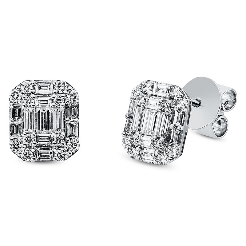 Ohrstecker 18 kt WG, 16 Bag. 0,27 ct, TW-si, 6 Bag. 0,22 ct, TW-si, 24 Brill. 0,21 ct, TW-si