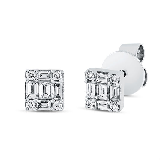 Ohrstecker 18 kt WG, 10 Bag. 0,26 ct, TW-si, 8 Brill. 0,05 ct, TW-si