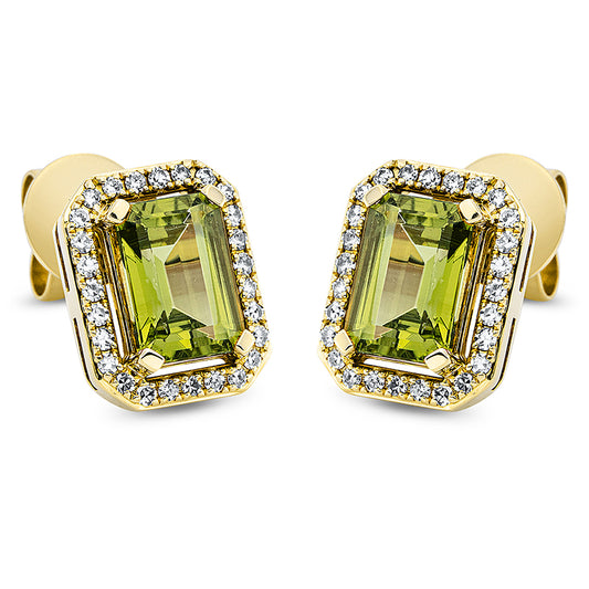 Ohrstecker 18 kt GG, 54 Dia. 0,19 ct, TW-si, 2 Peridot 2,07 ct grün