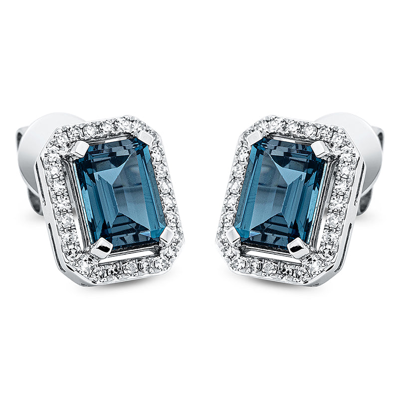 Ohrstecker 18 kt WG, 54 Dia. 0,19 ct, TW-si, 2 Topase 2,41 ct Lond. blue