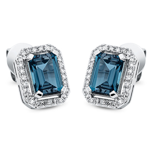 Ohrstecker 18 kt WG, 54 Dia. 0,19 ct, TW-si, 2 Topase 2,41 ct Lond. blue