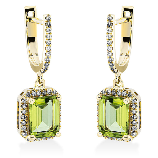 Ohrschmuck 18 kt GG, 74 Dia. 0,30 ct, TW-si, 2 Peridot 3,23 ct grün