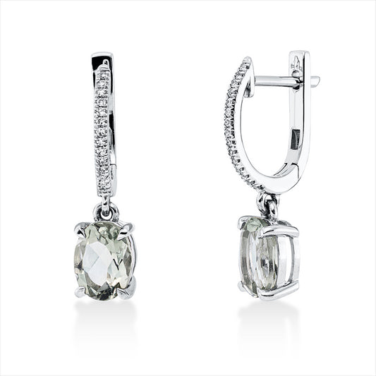 Ohrschmuck 18 kt WG, 30 Dia. 0,09 ct, TW-si, 2 Amethyste 2,39 ct grün