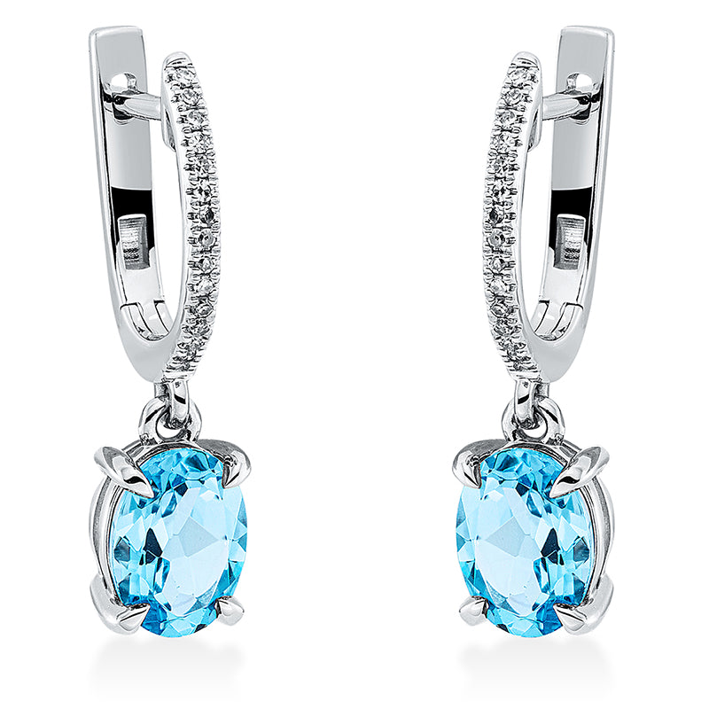 Ohrschmuck 18 kt WG, 30 Dia. 0,09 ct, TW-si, 2 Topase 2,67 ct blau