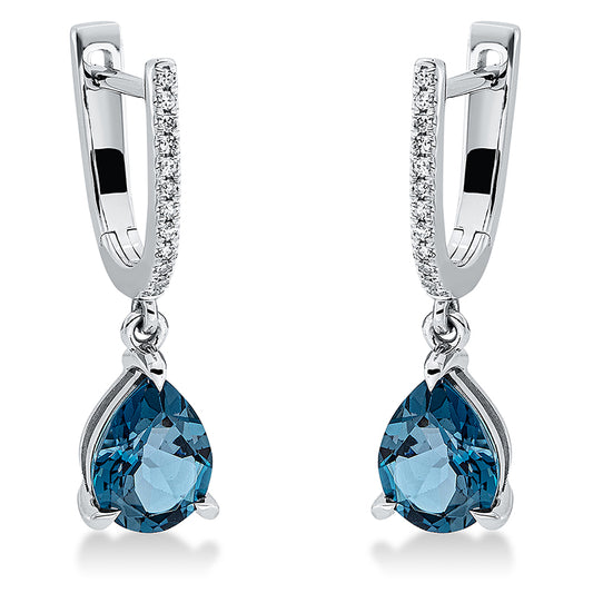 Ohrschmuck 18 kt WG, 24 Dia. 0,07 ct, TW-si, 2 Topase 2,45 ct Lond. blue