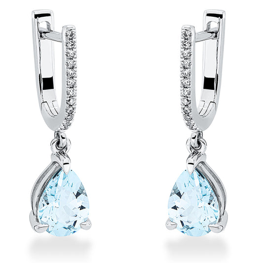 Ohrschmuck 18 kt WG, 24 Dia. 0,07 ct, TW-si, 2 Aquamarin 1,85 ct blau