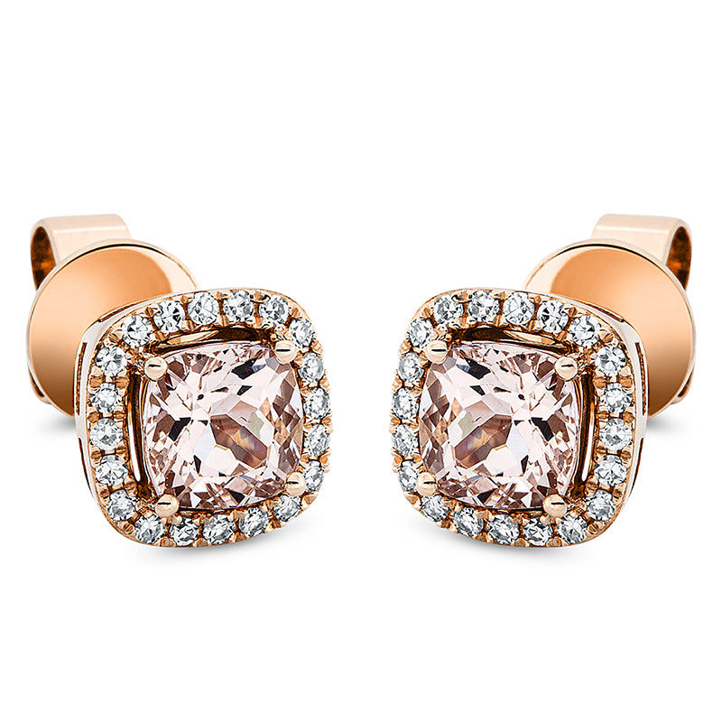 Ohrstecker 18 kt RG, 40 Dia. 0,16 ct, TW-si, 2 Morganit 1,17 ct rosa