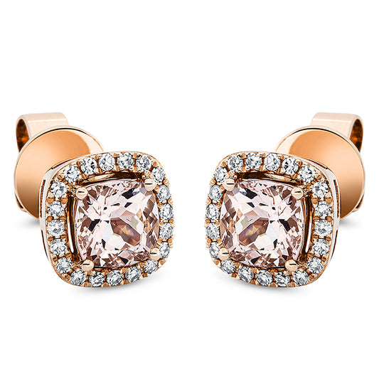Ohrstecker 18 kt RG, 40 Dia. 0,16 ct, TW-si, 2 Morganit 1,17 ct rosa