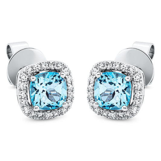 Ohrstecker 18 kt WG, 40 Dia. 0,16 ct, TW-si, 2 Topase 1,37 ct blau