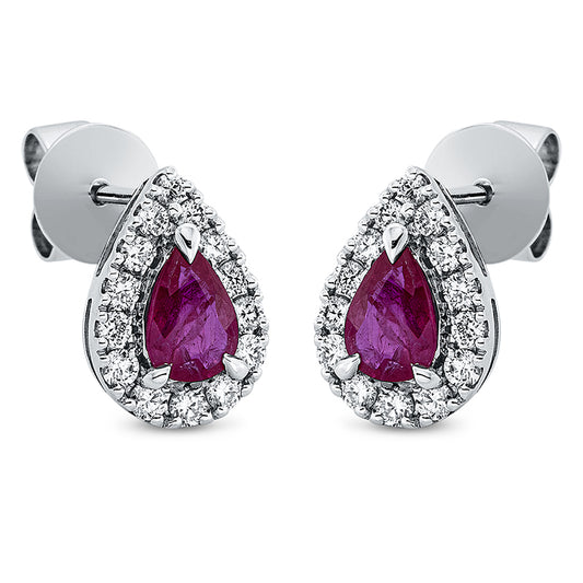Ohrstecker 18 kt WG, 28 Brill. 0,40 ct, TW-si, 2 Rubine 0,85 ct rot