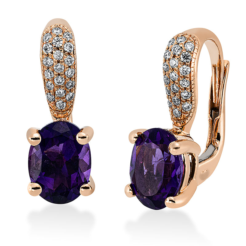 Ohrschmuck 18 kt RG, 40 Brill. 0,15 ct, TW-si, 2 Amethyste 2,60 ct lila