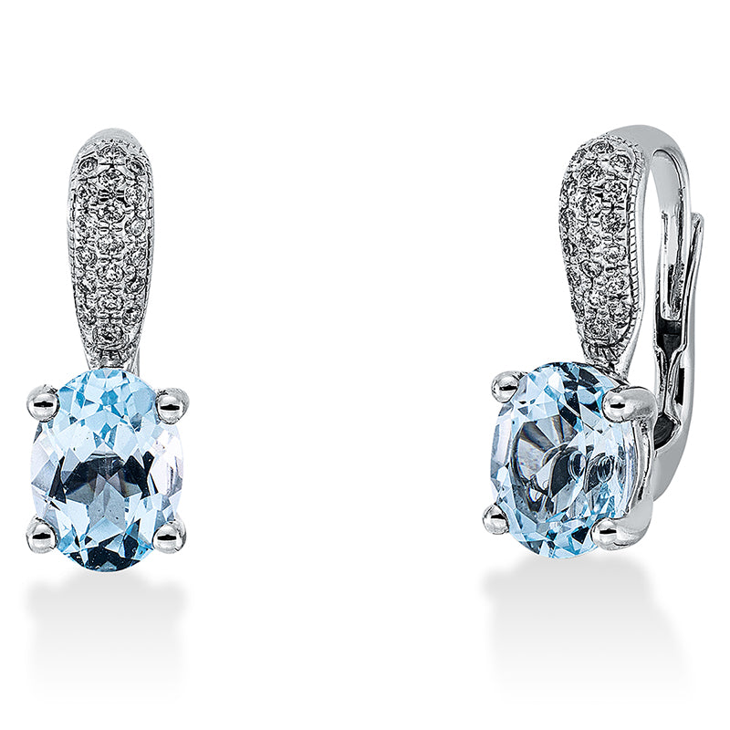 Ohrschmuck 18 kt WG, 40 Brill. 0,15 ct, TW-si, 2 Topase 3,20 ct sky blue