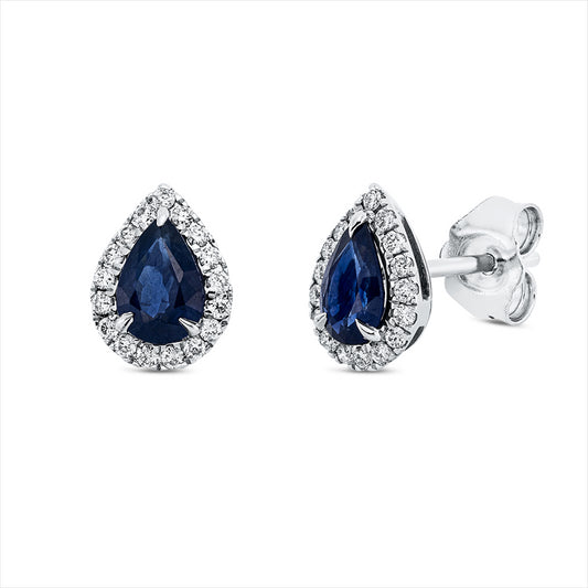 Ohrstecker 18 kt WG, 34 Brill. 0,16 ct, TW-si, 2 Saphire 0,82 ct blau