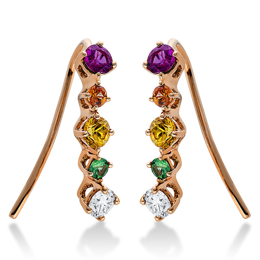 Ohrhänger 18 kt RG, 2 Brill. 0,25 ct, TW-vsi/si, 8 Saphire 0,82 ct multicolor