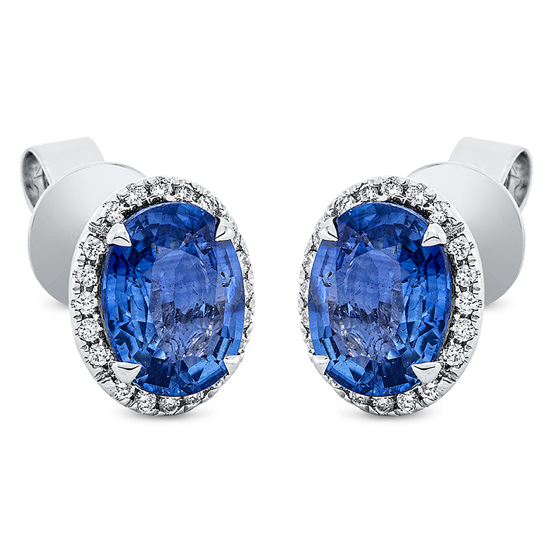 Ohrstecker 18 kt WG, 40 Brill. 0,12 ct, TW-vsi/si, 2 Saphire 2,52 ct blau