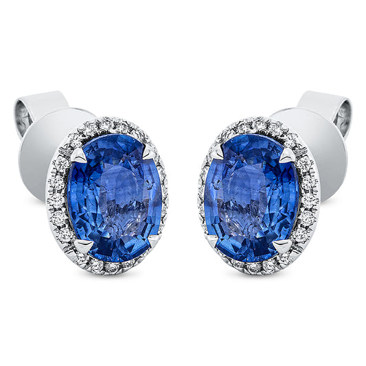 Ohrstecker 18 kt WG, 40 Brill. 0,12 ct, TW-vsi/si, 2 Saphire 2,52 ct blau