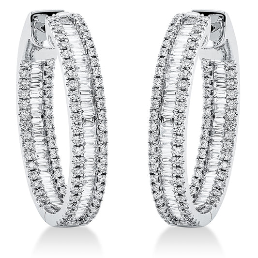 Creolen 18 kt WG, 104 Bag. 1,26 ct, TW-si, 164 Brill. 0,78 ct, TW-si