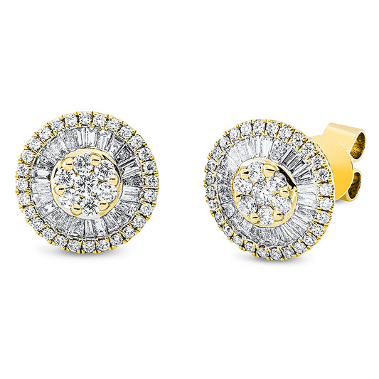 Ohrstecker 18 kt GG, 50 Trap. 0,48 ct, TW-si, 70 Brill. 0,47 ct, TW-si