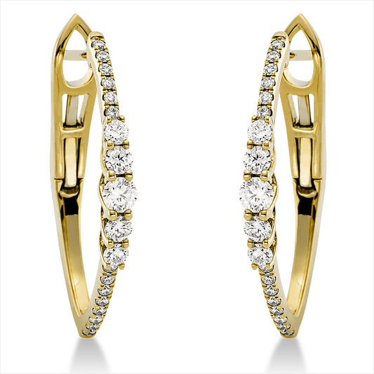 Creolen 18 kt GG, 10 Brill. 0,37 ct, TW-si, 28 Brill. 0,14 ct, TW-si
