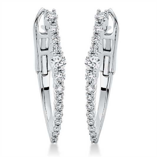 Creolen 18 kt WG, 6 Brill. 0,21 ct, 2 Brill. 0,11 ct, TW-si, 2 Brill. 0,23 ct, TW-si, 18 Brill. 0,32 ct, TW-si