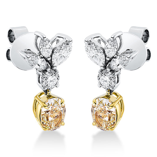 Ohrschmuck 18 kt WG+GG, GIA 2cps, 2 Oval 1,32 ct, gelb, 6 Nav. 0,73 ct, vvs, 2 Brill. 0,26 ct, si