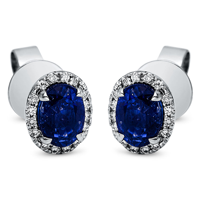 Ohrstecker 18 kt WG, 32 Brill. 0,09 ct, TW-si, 2 Saphire 1,38 ct blau