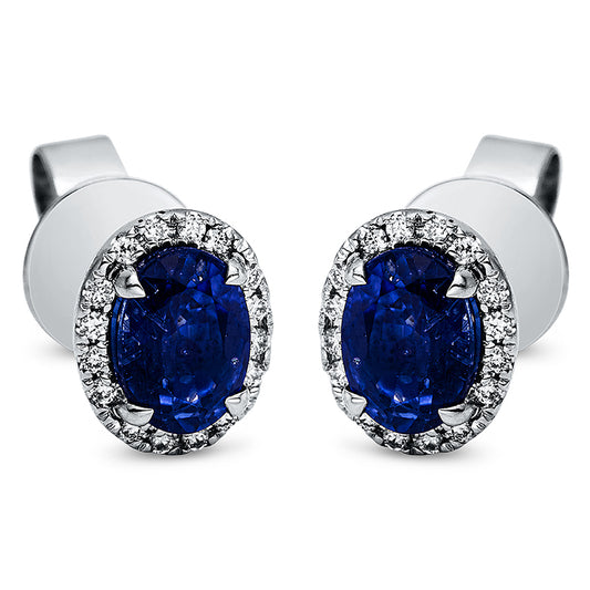 Ohrstecker 18 kt WG, 32 Brill. 0,09 ct, TW-si, 2 Saphire 1,38 ct blau