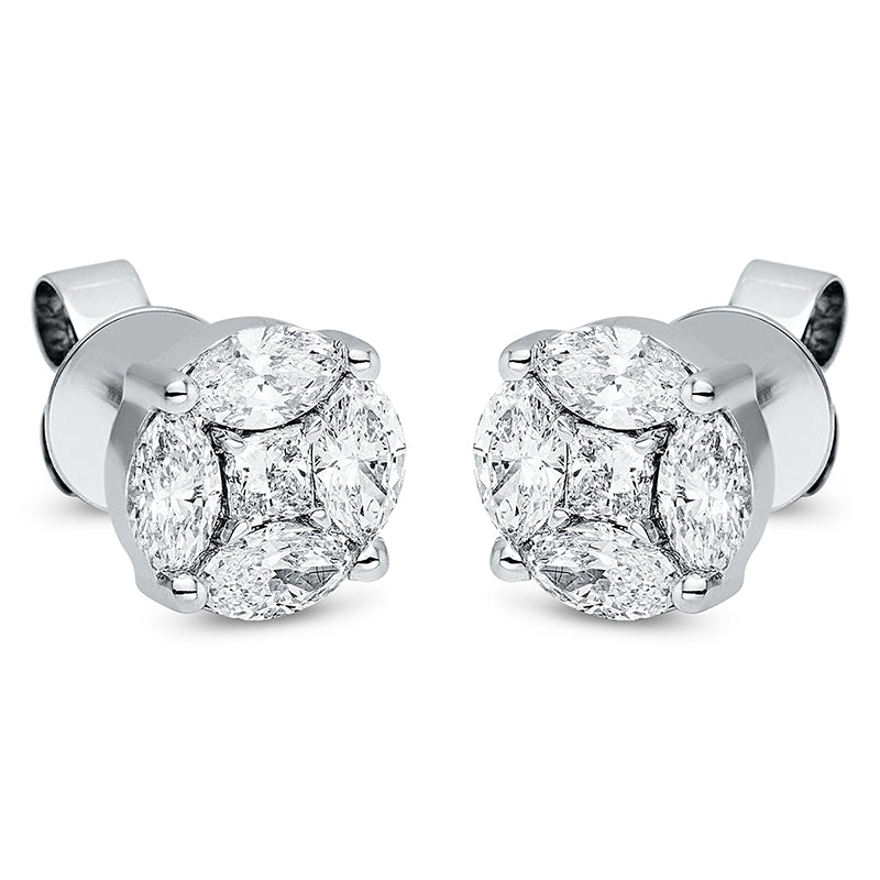 Ohrstecker 18 kt WG, 2 Princ. 0,23 ct, TW-vsi/si, 8 Nav. 1,25 ct, TW-vsi/si
