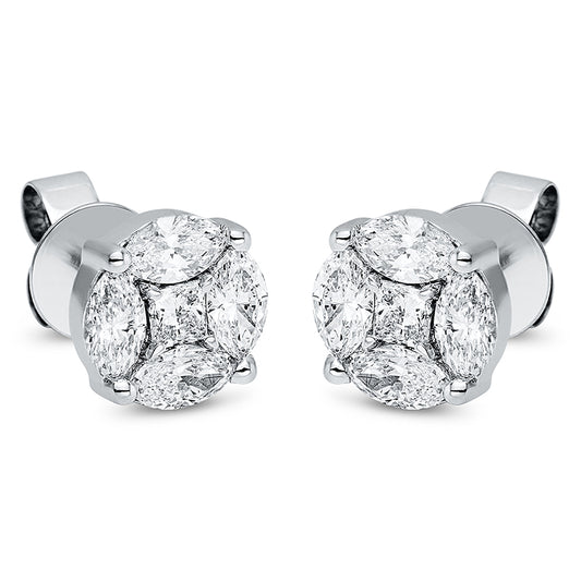 Ohrstecker 18 kt WG, 2 Princ. 0,23 ct, TW-vsi/si, 8 Nav. 1,25 ct, TW-vsi/si