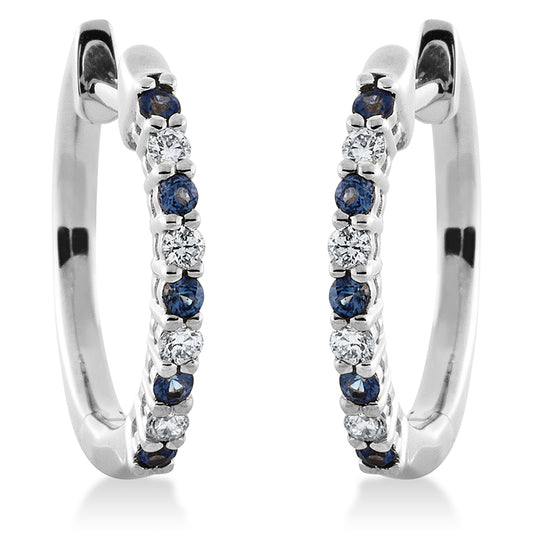 Creolen 18 kt WG, 8 Brill. 0,10 ct, TW-pi, 10 Saphire 0,13 ct blau