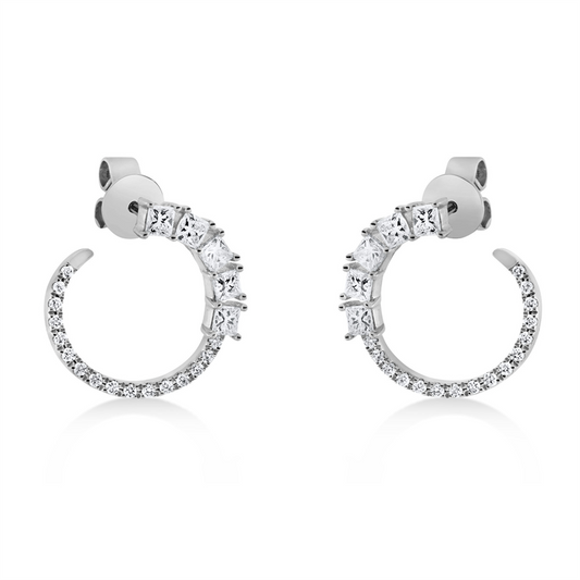 Ohrstecker 18 kt WG, 10 Princ. 0,60 ct, TW-si, 32 Brill. 0,15 ct, TW-pi