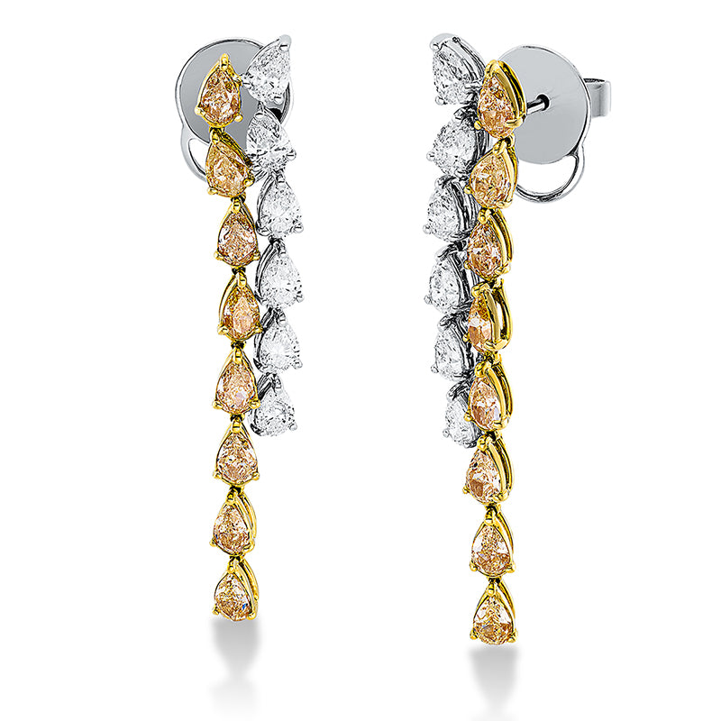 Ohrschmuck 18 kt WG+GG, 12 Tropfen 2,27 ct, TW-vsi, 16 Tropfen 3,13 ct, gelb-vsi