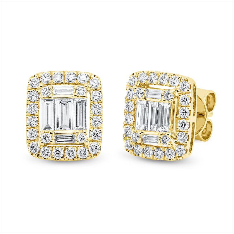 Ohrstecker 18 kt GG, 8 Brill. 0,05 ct, 4 Bag. 0,07 ct, 6 Bag. 0,37 ct, 40 Brill. 0,34 ct, TW-si