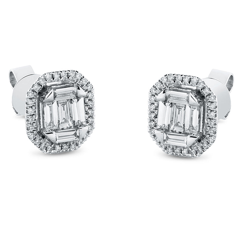 Ohrstecker 18 kt WG, 4 Bag. 0,18 ct, TW-si, 6 Bag. 0,43 ct, TW-si, 56 Brill. 0,14 ct, TW-si