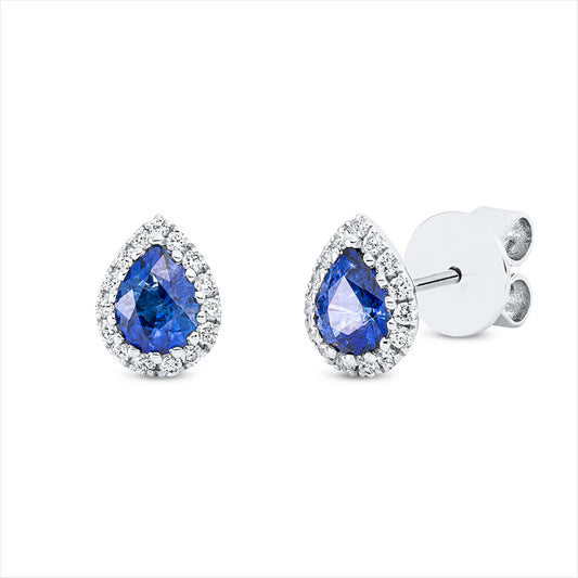 Ohrstecker 18 kt WG, 30 Brill. 0,18 ct, TW-si, 2 Saphire 0,96 ct blau