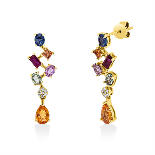 Ohrschmuck 18 kt GG, 14 Brill. 0,05 ct, TW-si, 12 Saphire 2,85 ct fancy