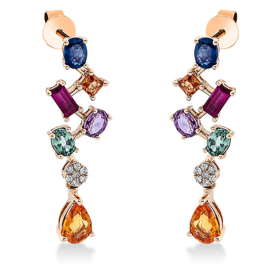 Ohrschmuck 18 kt RG, 14 Brill. 0,05 ct, TW-si, 12 Saphire 2,85 ct multicolor