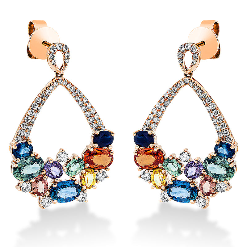 Ohrschmuck 18 kt RG,  98 Brill. 0,75 ct, TW-si, 6 Saphire 3,28 ct fancy, 12 Saphire 2,54 ct fancy