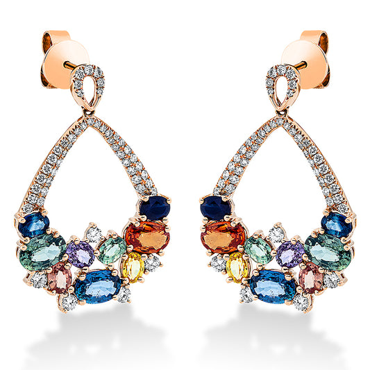 Ohrschmuck 18 kt RG,  98 Brill. 0,75 ct, TW-si, 6 Saphire 3,28 ct fancy, 12 Saphire 2,54 ct fancy