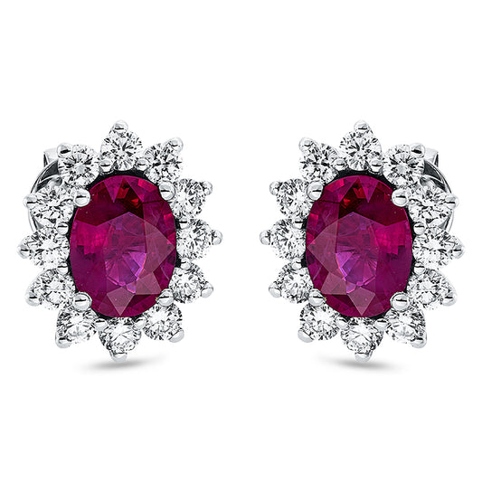 Ohrstecker 18 kt WG, 24 Brill. 1,22 ct, TW-vsi/si, 2 Rubine 2,64 ct rot