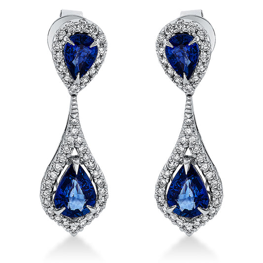 Ohrschmuck 18 kt WG, 78 Brill. 0,49 ct, TW-si, 4 Saphire 2,32 ct blau